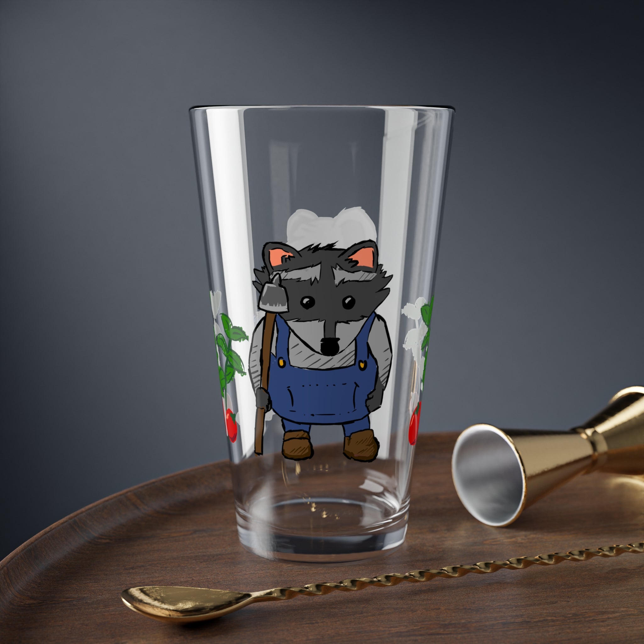Farmer Raccoon & Elephant 16oz glass