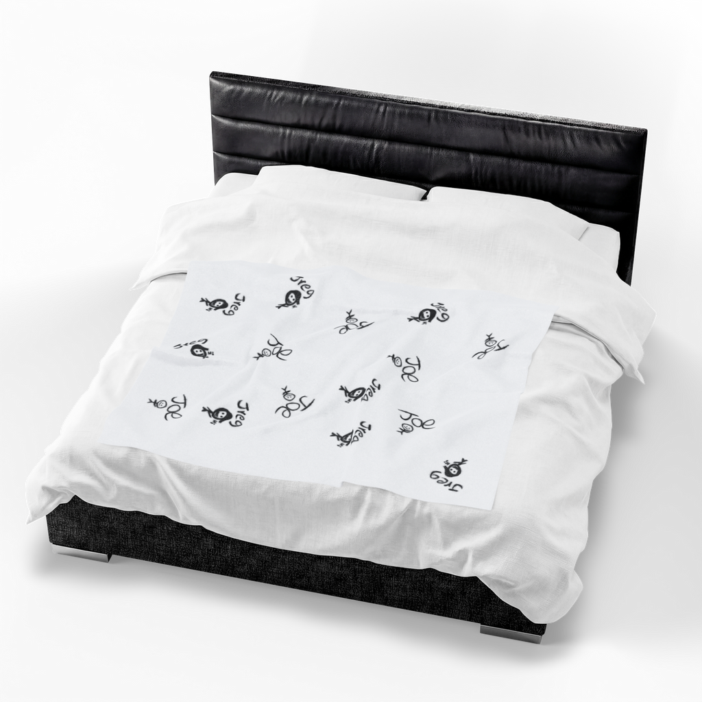 Hand-Drawn Stick Figures Velveteen Blanket | Minimal Doodle Plush Throw