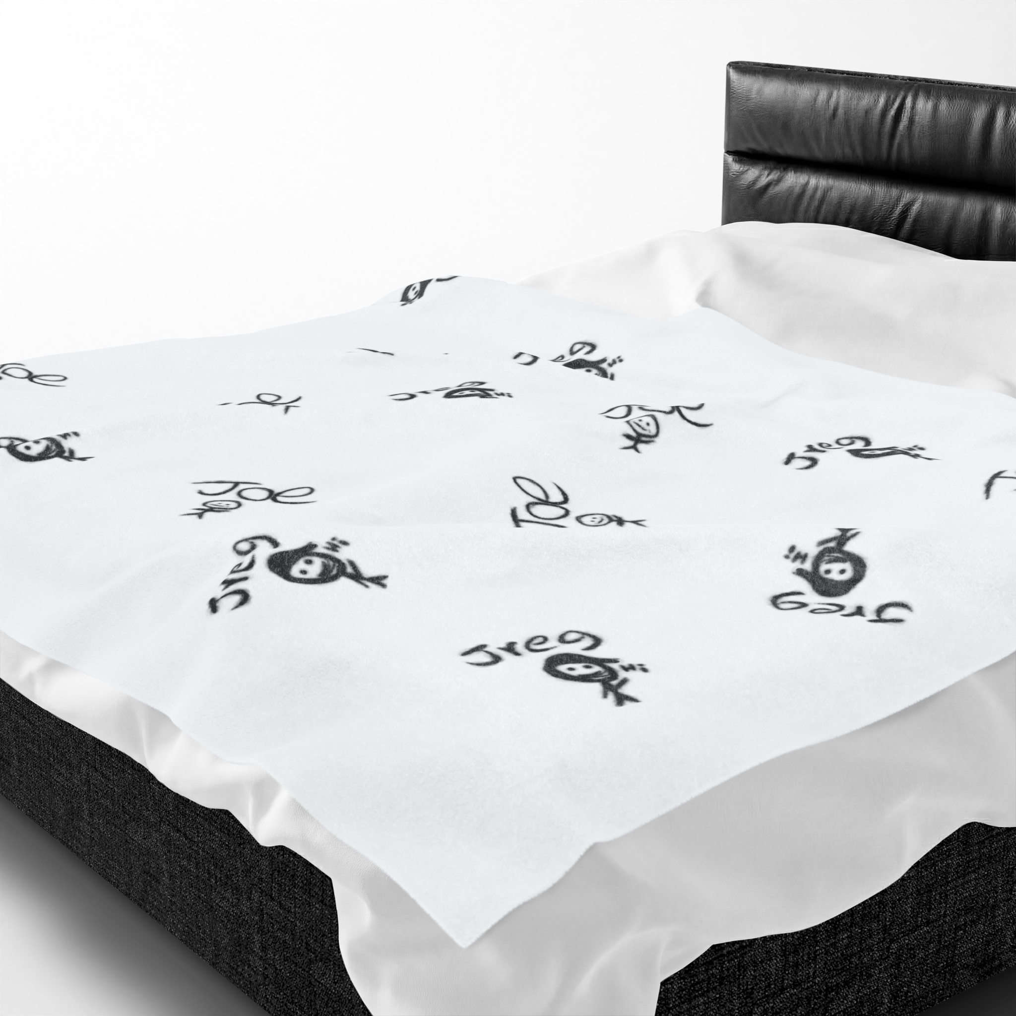 Hand-Drawn Stick Figures Velveteen Blanket | Minimal Doodle Plush Throw
