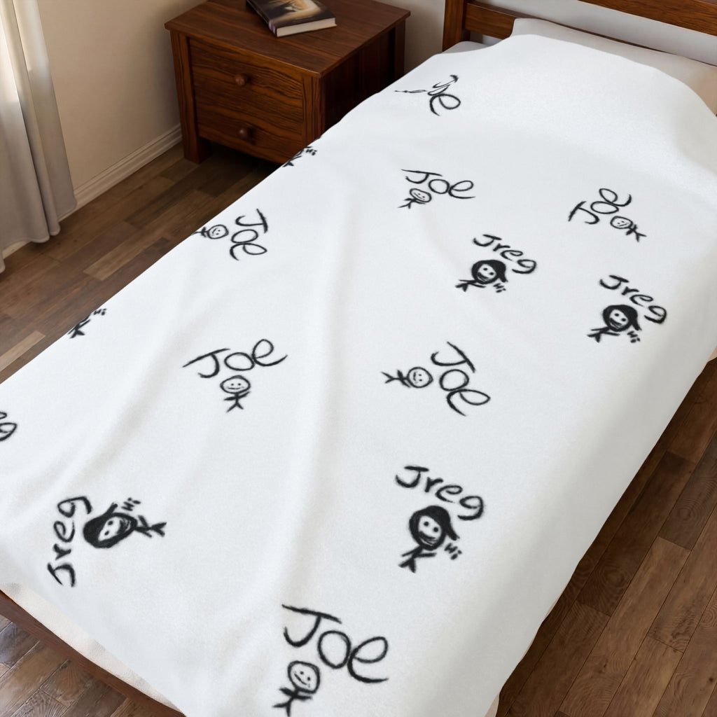 Hand-Drawn Stick Figures Velveteen Blanket | Minimal Doodle Plush Throw
