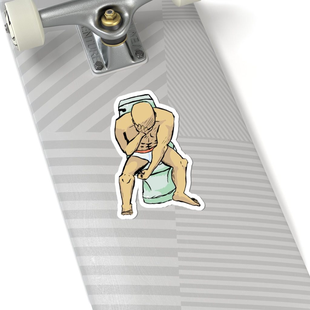 Man on Toilet Kiss-Cut Stickers | Funny Bathroom Illustration, Vinyl Decal