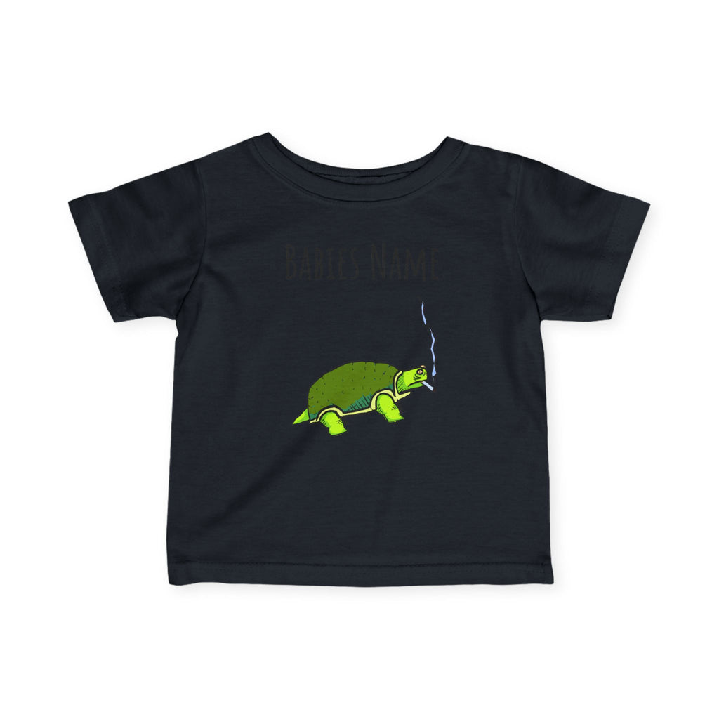 Smoking Turtle Infant Tee | Personalized Baby Name Shirt, Cute Reptile Design