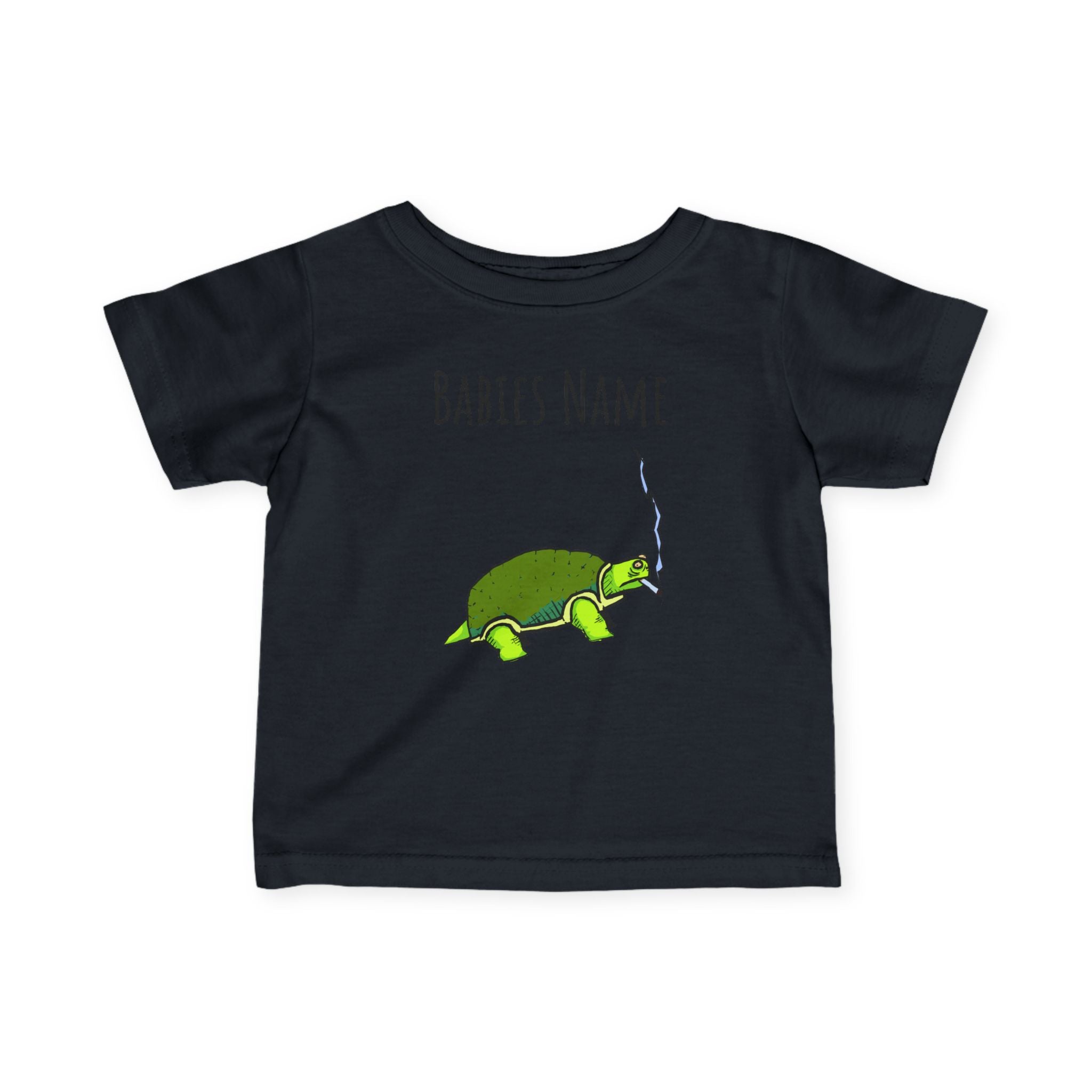 Smoking Turtle Infant Tee | Personalized Baby Name Shirt, Cute Reptile Design
