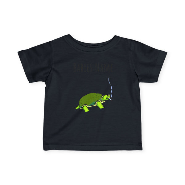 Smoking Turtle Infant Tee | Personalized Baby Name Shirt, Cute Reptile Design