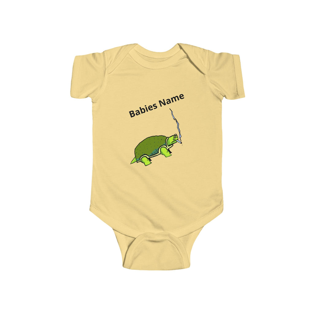 Smoking Turtle Infant Bodysuit | Personalized Baby Name Bodysuit