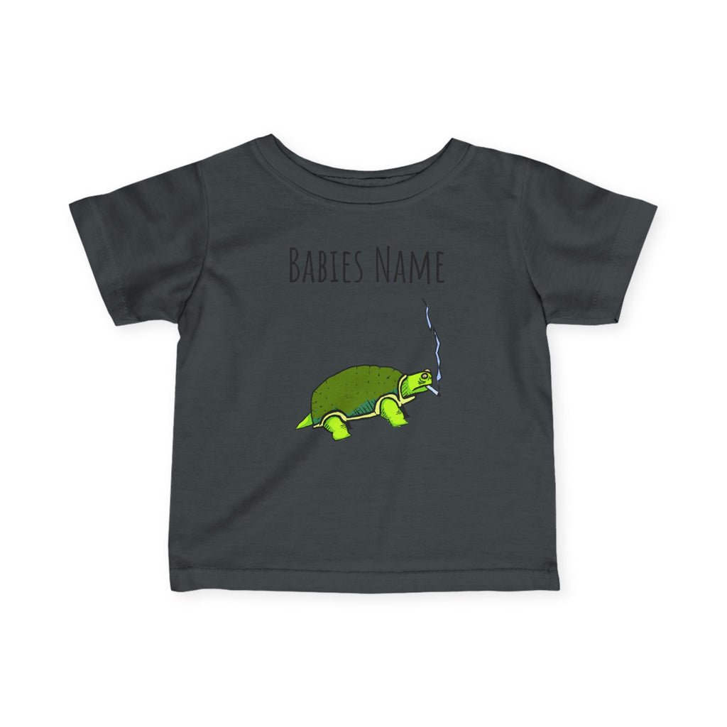 Smoking Turtle Infant Tee | Personalized Baby Name Shirt, Cute Reptile Design