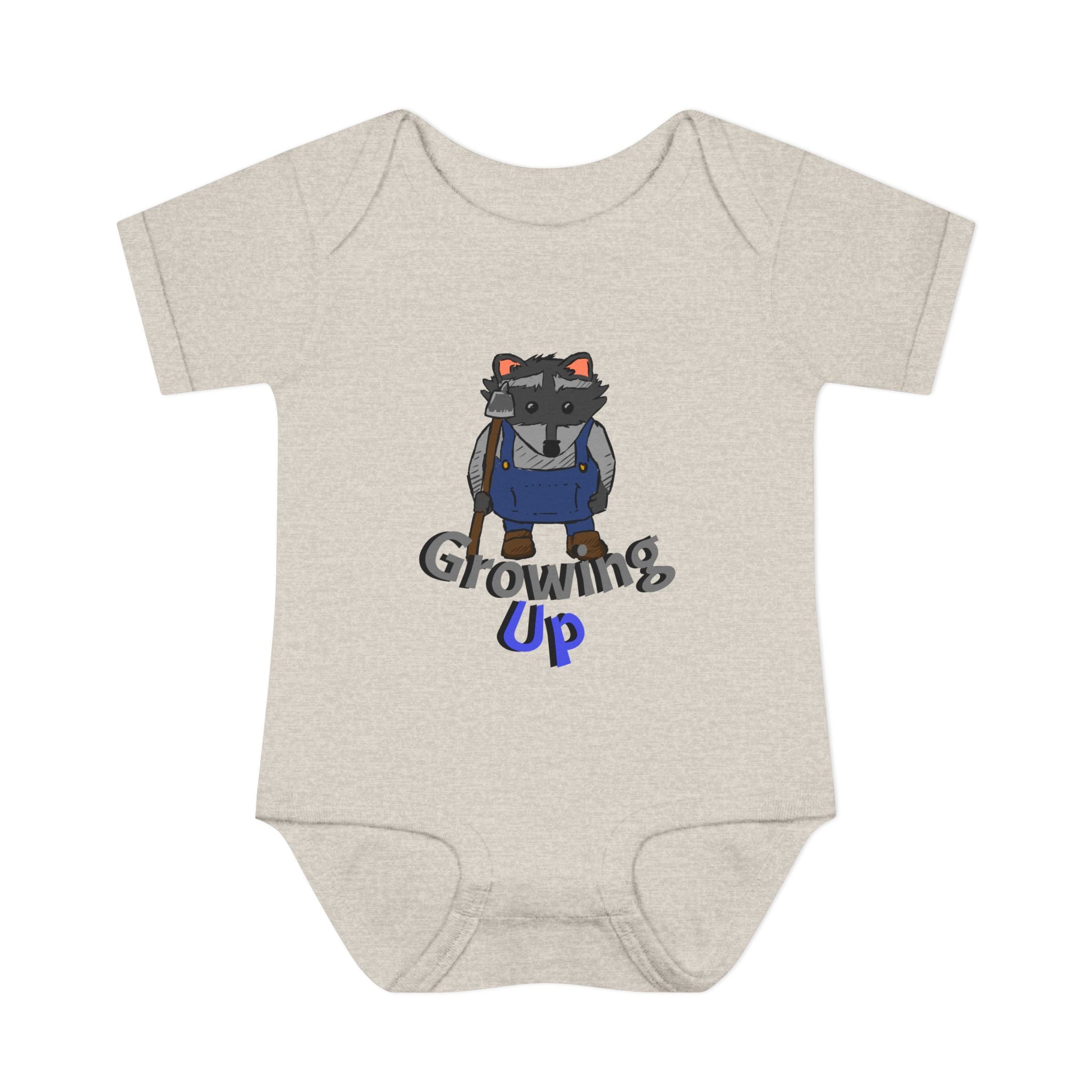 Raccoon Cartoon 'Growing Up' Infant Bodysuit | Baby Onesie