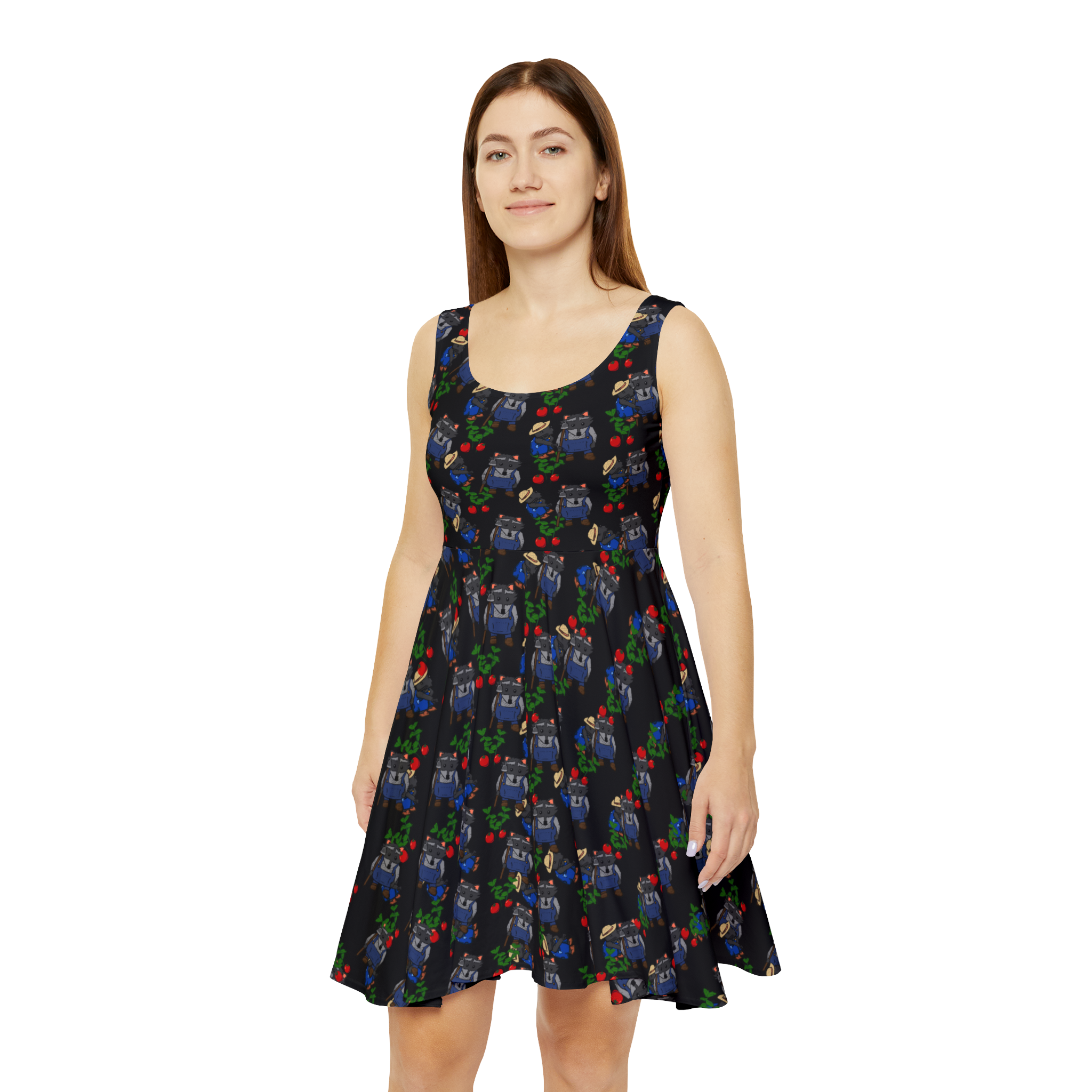 Cute Farm Animal Pattern Women's Skater Dress | Retro Game Controller AOP