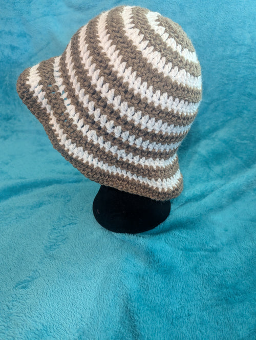 Brown and White Bucket Hat