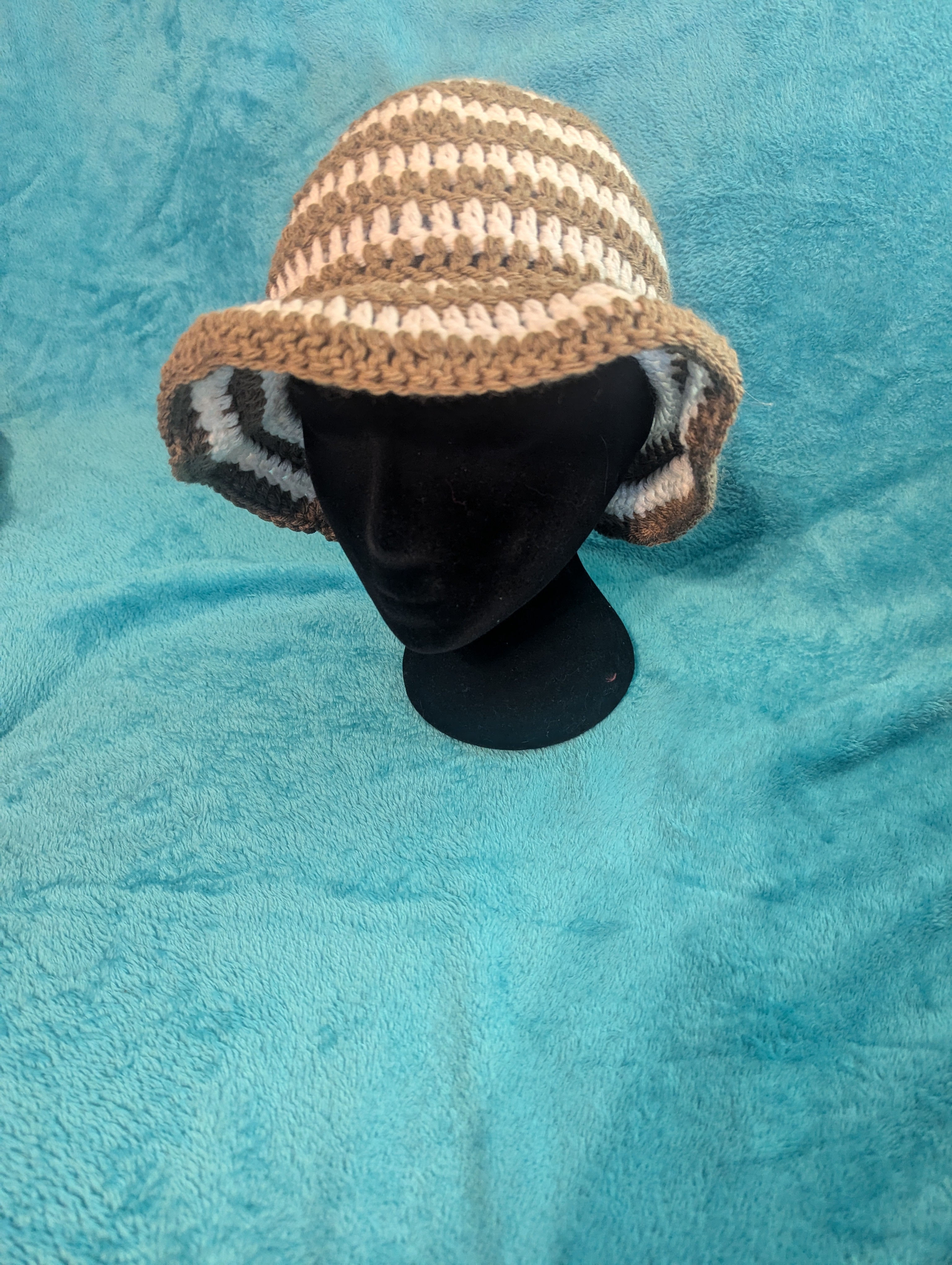Brown and White Bucket Hat